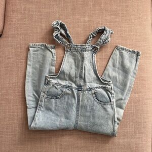 Denim Overalls with Ruffle Straps
